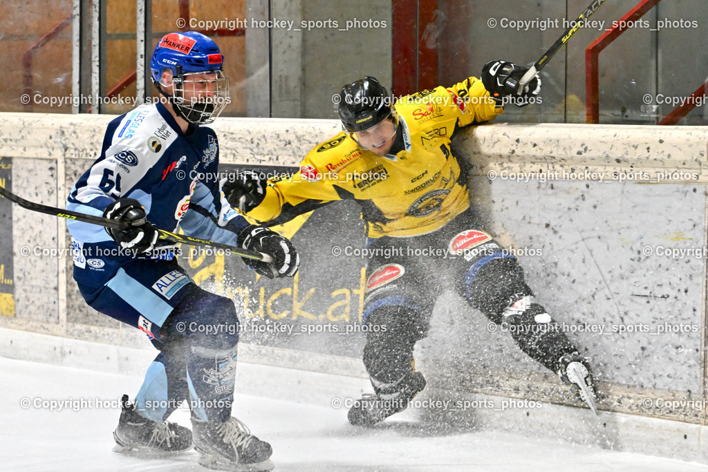EC Hornets Spittal vs. ESC Steindorf 23.2.2024 | #69 Kreuzer Philipp ESC Steindorf, #16 Nageler Daniel EC Hornets Spittal, EC Hornets Spittal vs. ESC Steindorf 23.2.2024, EC Hornets Spittal vs. ESC Steindorf 23.2.2024 am 23.02.2024 in Spittal an der Drau (Eissportzentrum Spittal), Austria, (Photo by Bernd Stefan)
