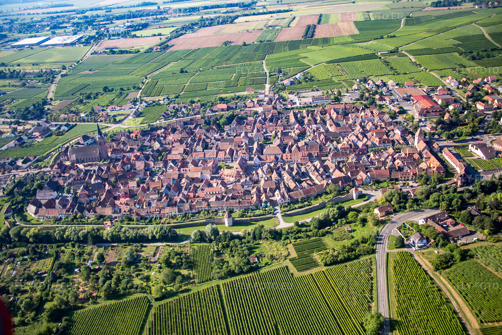 Vue aérienne: Vue de la ville depuis le nord à Bergheim dans le département Haut-Rhin, France. Photo: IMG_093326.jpg prise le 16/08/2016 par Werner Riehm/FLY-FOTO.eu – Résolution de l'original: 5472 x 3648 px