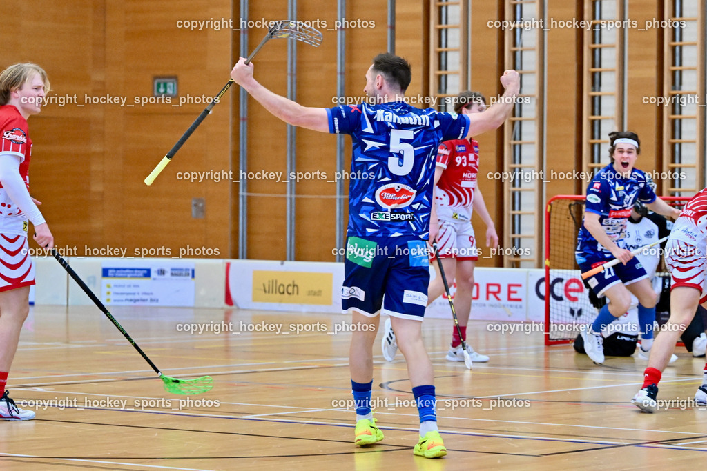 VSV Unihockey vs. KAC Floorball | Jubel #5 Michael Kanduth VSV Unihockey, VSV Unihockey vs. KAC Floorball, VSV Unihockey vs. KAC Floorball am 12.04.2025 in Villach (Ballspielhalle St. Martin), Austria, (Photo by Bernd Stefan)