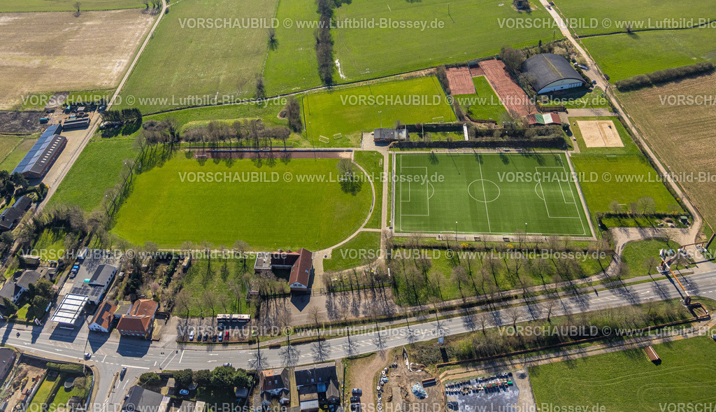 Rees240312254Haldern | Luftbild, Lindenstadion Fußballstadion und Tennisplätze mit Tennishalle, Sportverein SV Haldern 1920 e.V., Haldern, Rees, Nordrhein-Westfalen, Deutschland