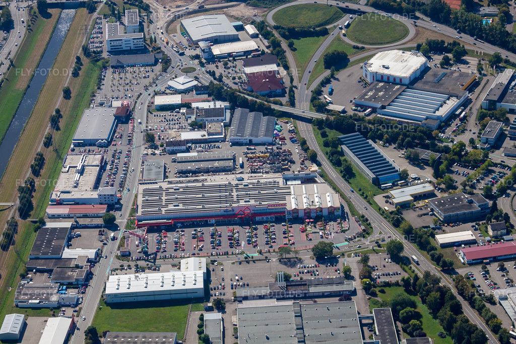 Luftbild: Bauhaus im Ortsteil Uffhofen in Offenburg im Bundesland Baden-Württemberg in Deutschland. Foto: IMG_20835.jpg vom 31.08.2009 durch Werner Riehm/FLY-FOTO.de