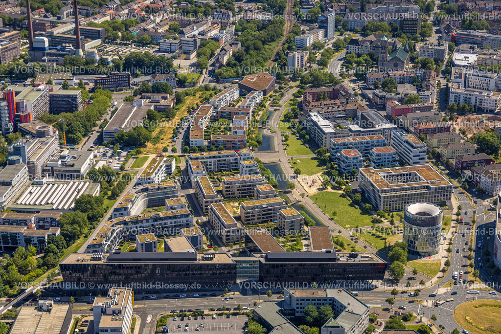 Essen230702954 | Luftbild, Wohnsiedlung Grüne Mitte, Funke Kiosk Turm, Funke Mediengruppe Gebäude, Westviertel, Essen, Ruhrgebiet, Nordrhein-Westfalen, Deutschland