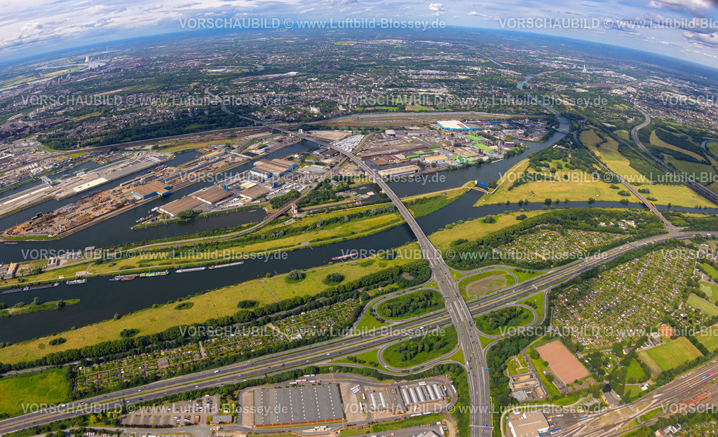 Duisburg240705271-Nord | Luftbild, Duisburger Hafen, duisport fish-eye, Duisburg-Nord Hafengebiet mit Ölinsel, Kohleninsel und Schrottinsel, Autobahn A59 und Autobahn A40 mit Autobahnkreuz Duisburg, Fluss Ruhr und Rhein-Herne-Kanal, links der Fluss Rhein und Fluss Ruhr Mündungsgebiet, Erdkugel, Fisheye Aufnahme, Fischaugen Aufnahme, 360 Grad Aufnahme, tiny world, little planet, fisheye Bild, Ruhrort, Duisburg, Ruhrgebiet, Nordrhein-Westfalen, Deutschland