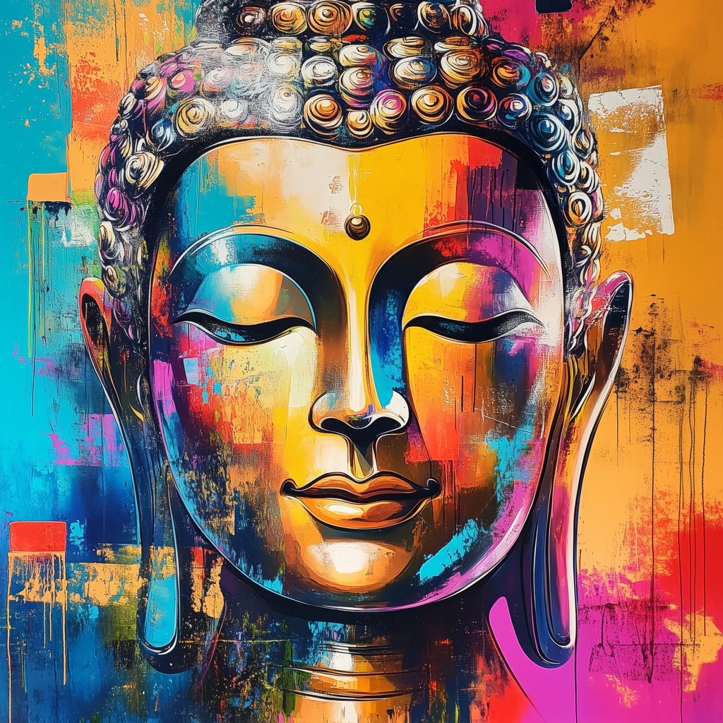 2502036 - Moderner Buddha | Buddha Porträt im Stil eines modernen farbenfrohen Gemäldes. Bestellen Sie dieses Motiv als hochwertigen Kunstdruck auf Leinwand, hinter Acrylglas, auf Alu-Dibond oder als Poster.