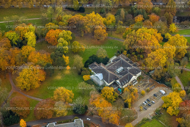 Bochum231102688 | Luftbild, Orangerie Gastronomie im Stadtpark mit herbstlichen Laubbäumen, Grumme, Bochum, Ruhrgebiet, Nordrhein-Westfalen, Deutschland