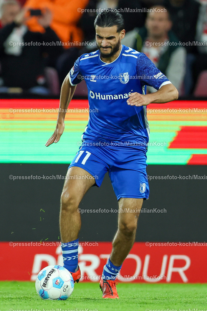 Koe14092402089 | 14.09.2024, 2. Fußball Bundesliga, 1. FC Köln - 1. FC Magdeburg, RheinEnergieSTADION, Saison 2024 2025: Mohammed El Hankouri (1.FC Magdeburg #11)DFB regulations prohibit any use of photographs as image sequences and or quasi-video.