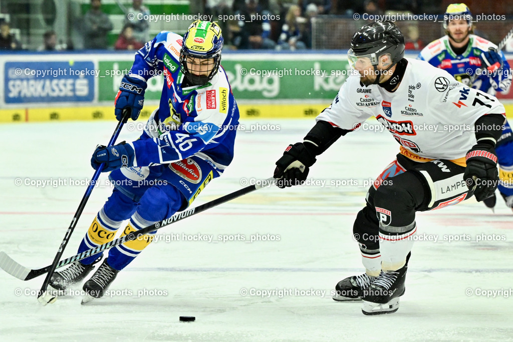 EC IDM Wärmepumpen VSV vs. Pioneers Vorarlberg | #46 Paul Sintschnig EC VSV, #77 Ivan Korecky Pioneers Vorarlberg, EC IDM Wärmepumpen VSV vs. Pioneers Vorarlberg, EC IDM Wärmepumpen VSV vs. Pioneers Vorarlberg am 03.10.2025 in Villach (Stadthalle Villach), Austria, (Photo by Bernd Stefan)