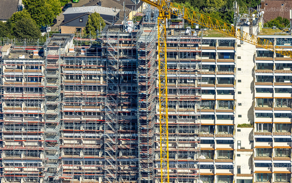 Dortmund240803876 | Luftbild, Hannibal II Wohnblock, Baugerüst für Renovierung und Sanierung, Vogelpothsweg, Dorstfeld, Dortmund, Ruhrgebiet, Nordrhein-Westfalen, Deutschland