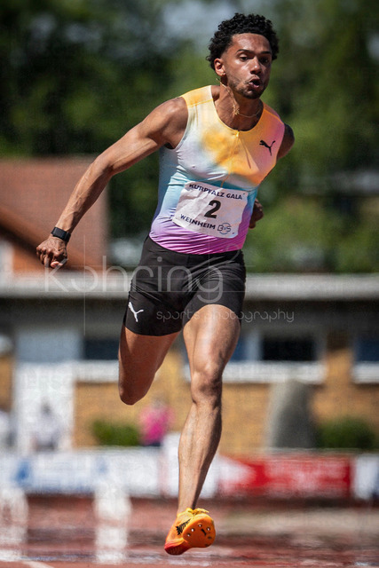 B&amp;S Kurpfalz Gala; Weinheim, 23.05.2026 | WEINHEIM, GERMANY - MAY 24:   Joshua Hartmann (GER/ASV Köln e. V.) wins the 100m during the B&amp;S Kurpfalz Gala am 23.05.2026 at the  Sepp-Herberger-Stadium in Weinheim (Baden-Wuerttemberg / Germany).