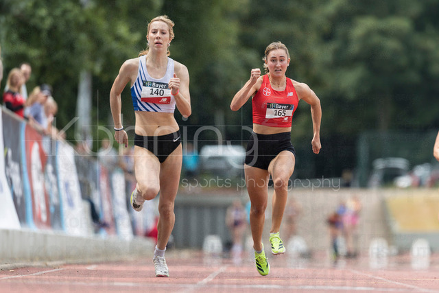 Para Heimspiel 7.0; Leverkusen, 18.07.2026 | LEVERKUSEN, GERMANY - JULY 18, 2026 : Matilda Palm (GER/Tus Koeln rrh.), Nele Moos (GER/TSV Bayer 04 Leverkusen)  competing in the 100m during the Para Heimspiel 7.0 at Fritz Jacobi Sports Complex on July 18, 2026 in Leverkusen, Germany.