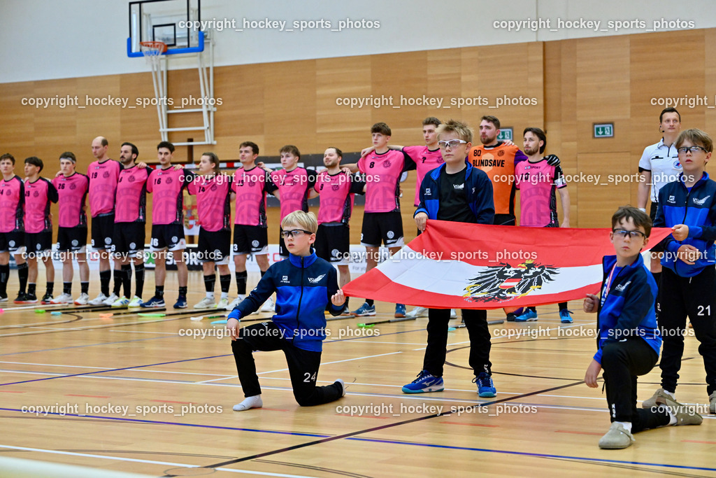 VSV Unihockey vs. Wiener Floorball Verein | Bundeshymne, Wiener Floorballverein, VSV Unihockey vs. Wiener Floorball Verein, VSV Unihockey vs. Wiener Floorball Verein am 18.05.2025 in Villach (Ballspielhalle St. Martin), Austria, (Photo by Bernd Stefan)