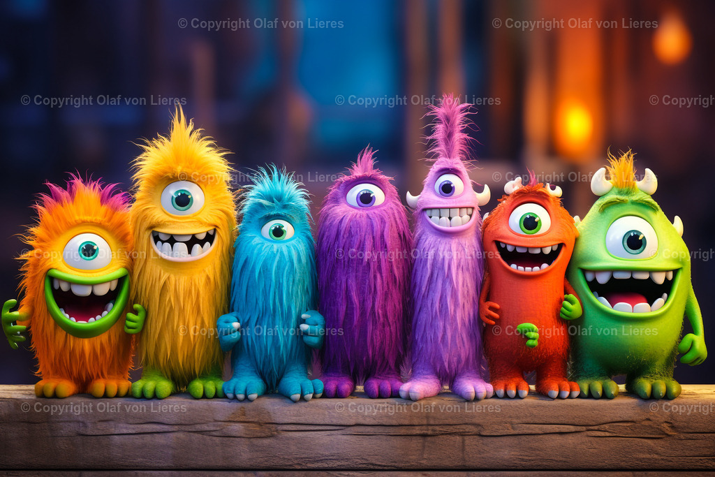 eine Reihe lustiger Monster | lustige Monster mit buntem Hintergrund