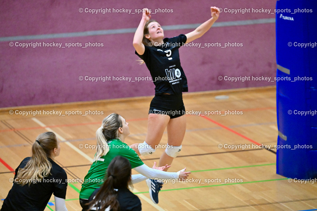 ASKÖ Volley Eagles Villach vs. VC Hausmannstätten | #5 RAUCH Julia VC Hausmannstätten, #22 SAUER Sarah VC Hausmannstätten, ASKÖ Volley Eagles Villach vs. VC Hausmannstätten, ASKÖ Volley Eagles Villach vs. VC Hausmannstätten am 01.02.2025 in Villach (Ballspielhalle Lind), Austria, (Photo by Bernd Stefan)
