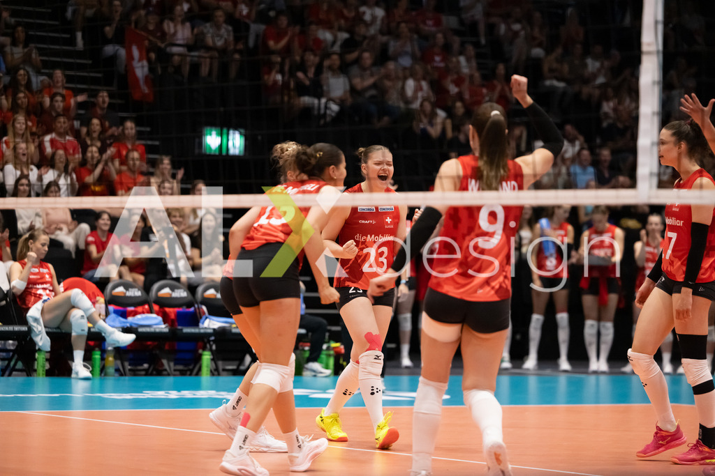 Austria v Switzerland - CEV European League Women | KRIENS, SWITZERLAND - JUNE 14: MERET AARDEN of Switzerland celebrating during the CEV European League match between Austria and Switzerland at Pilatus Arena on June 14, 2026 in Kriens, Switzerland. - Realisiert mit Pictrs.com