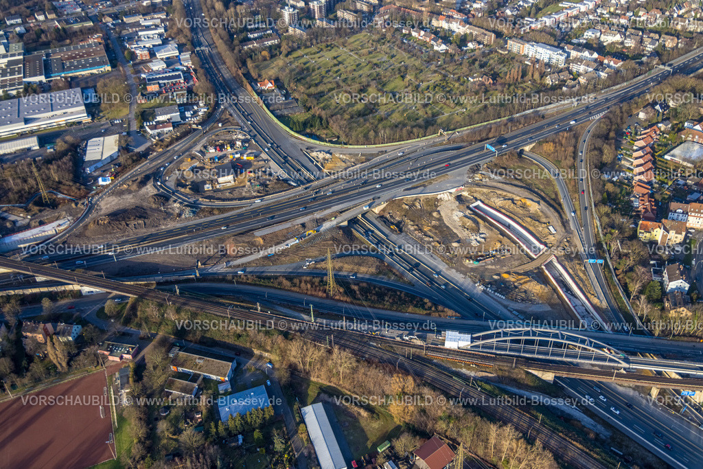 Herne240104045 | Luftbild, Autobahnkreuz Herne Großbaustelle, Autobahn A43 und Autobahn A42, Baukau-West, Herne, Ruhrgebiet, Nordrhein-Westfalen, Deutschland