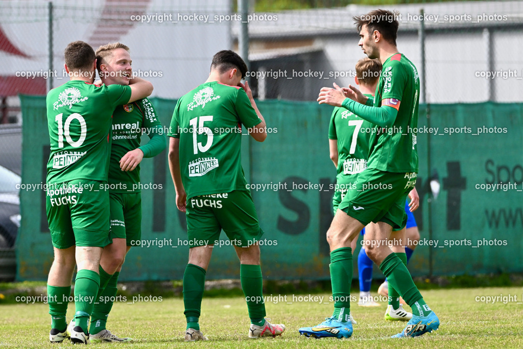 FC Gmünd vs. WSG Radenthein 20.4.2024 | Jubel FC Gmünd, #10 Marcel Rudolf Schönherr Stranner ASKÖ Gmünd, #6 Christoph Gigler Stranner ASKÖ Gmünd, #15 Noah Kucher Stranner ASKÖ Gmünd, #9 Juro Kovacic Stranner ASKÖ Gmünd, FC Gmünd vs. WSG Radenthein 20.4.2024, FC Gmünd vs. WSG Radenthein am 20.04.2024 in Gmünd (Sportplatz Gmünd), Austria, (Photo by Bernd Stefan)