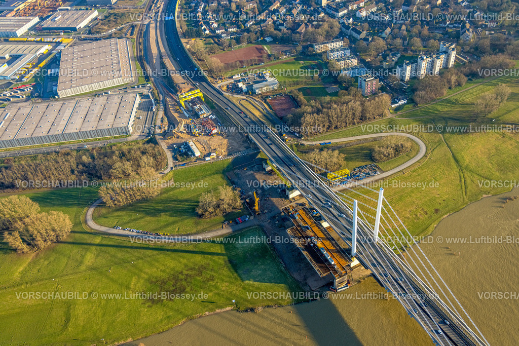 Duisburg241202269 | Luftbild, Großbaustelle Rheinbrücke Neuenkamp mit Autobahn A40 über den  Fluss Rhein, Alt-Homberg, Duisburg, Ruhrgebiet, Nordrhein-Westfalen, Deutschland
