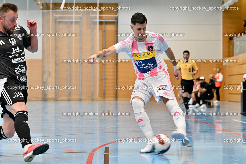 Carinthia Flamengo Futsal Club vs. FC Ljuti Krajisnici | #72 Armin Kahvedzic Carinthia Flamengo, #77 Seid Suljkanovic FC Ljuti Krajisnici, Carinthia Flamengo Futsal Club vs. FC Ljuti Krajisnici, Carinthia Flamengo Fusal Club vs. FC Ljuti Krajisnici am 12.10.2025 in Klagenfurt (Ballspielhalle Viktring), Austria, (Photo by Bernd Stefan)