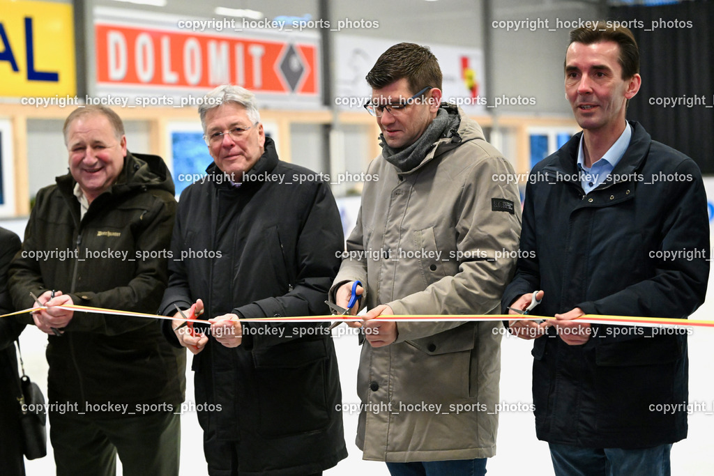 Eishallen Eröffnung Eberstein | Bürgermeister Eberstein Andreas Grabuschnig, Landeshauptmann Kärnten Peter Kaiser, Landeshauptmann Stellvertreter Martin Gruber, Eishallen Eröffnung Eberstein, Eishallen Eröffnung Eberstein am 07.12.2024 in Eberstein (Halle Eberstein), Austria, (Photo by Bernd Stefan)