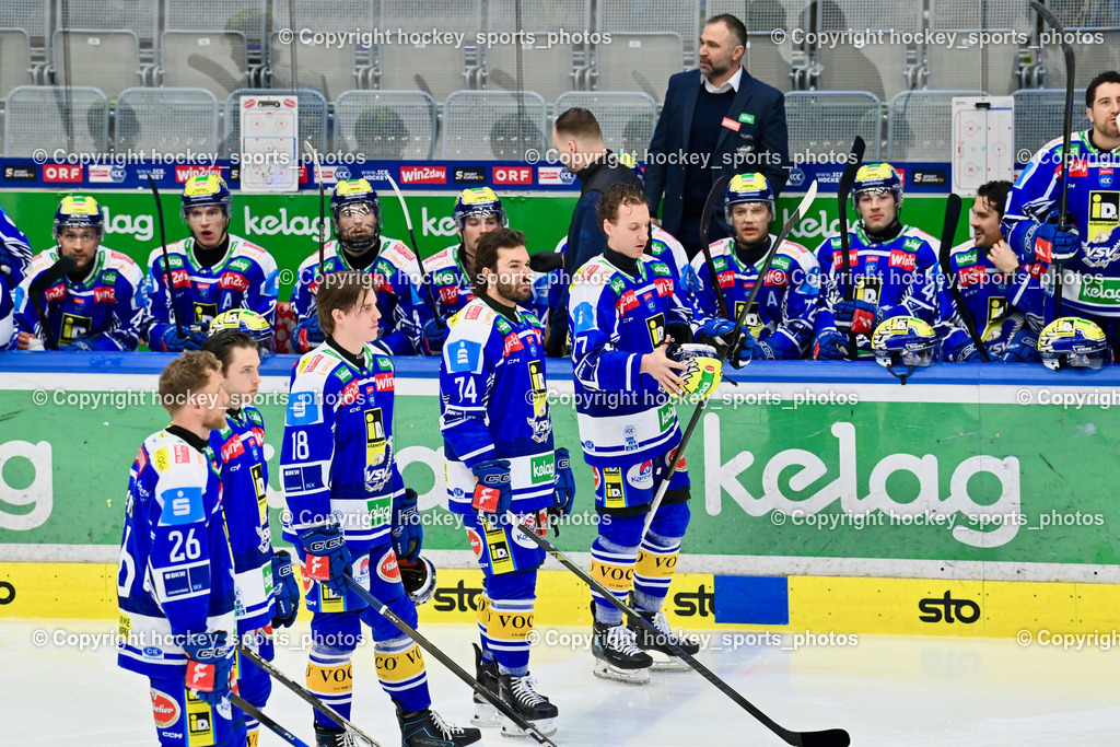 EC IDM Wärmepumpen VSV vs. Pioneers Vorarlberg | #12 Brett Budgell EC VSV, Starting six EC VSV, #26 Guus van Nes EC VSV, #18 Nico Uschan EC VSV, #74 Joel Teasdale EVC VSV, #77 Philipp Lindner EC VSV, EC IDM Wärmepumpen VSV vs. Pioneers Vorarlberg, EC IDM Wärmepumpen VSV vs. Pioneers Vorarlberg am 22.02.2026 in Villach (Stadthalle Villach), Austria, (Photo by Bernd Stefan)