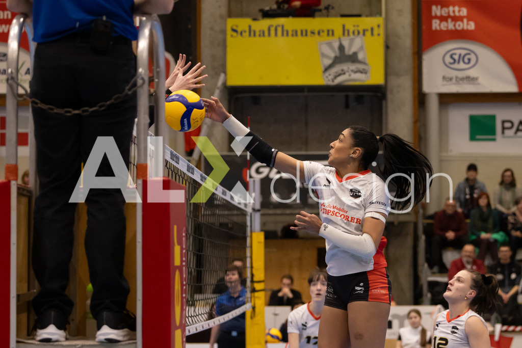 Volleyball I Frauen I Saison 2025-2026 I Volleyball NLA | Women I 1/4 Finals I VC Kanti Schaffhausen - BIWI Volleyball Franches-Montagnes I 21.02.2026 | 8 Letícia Bonardi (BR) (BIWI VFM) – Diagonalangriff - Realisiert mit Pictrs.com