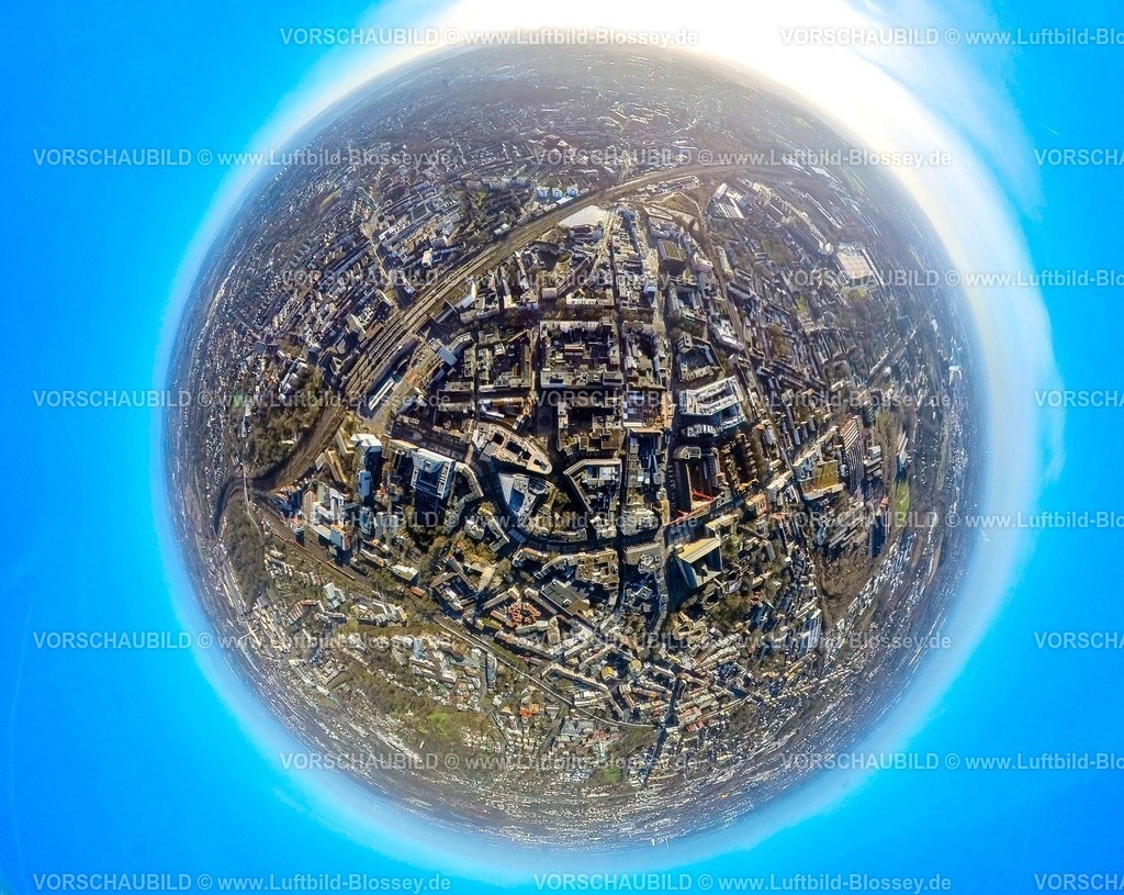Bochum240190077MitteZentrum | Luftbild, Bochum Mitte, City GeschäftsZentrum mit Viktoria Karree und Hauptbahnhof Hbf mit Gleisanlagen, Erdkugel, Fisheye Aufnahme, Fischaugen Aufnahme, 360 Grad Aufnahme, tiny world, little planet, fisheye Bild, Südinnenstadt, Bochum, Ruhrgebiet, Nordrhein-Westfalen, Deutschland