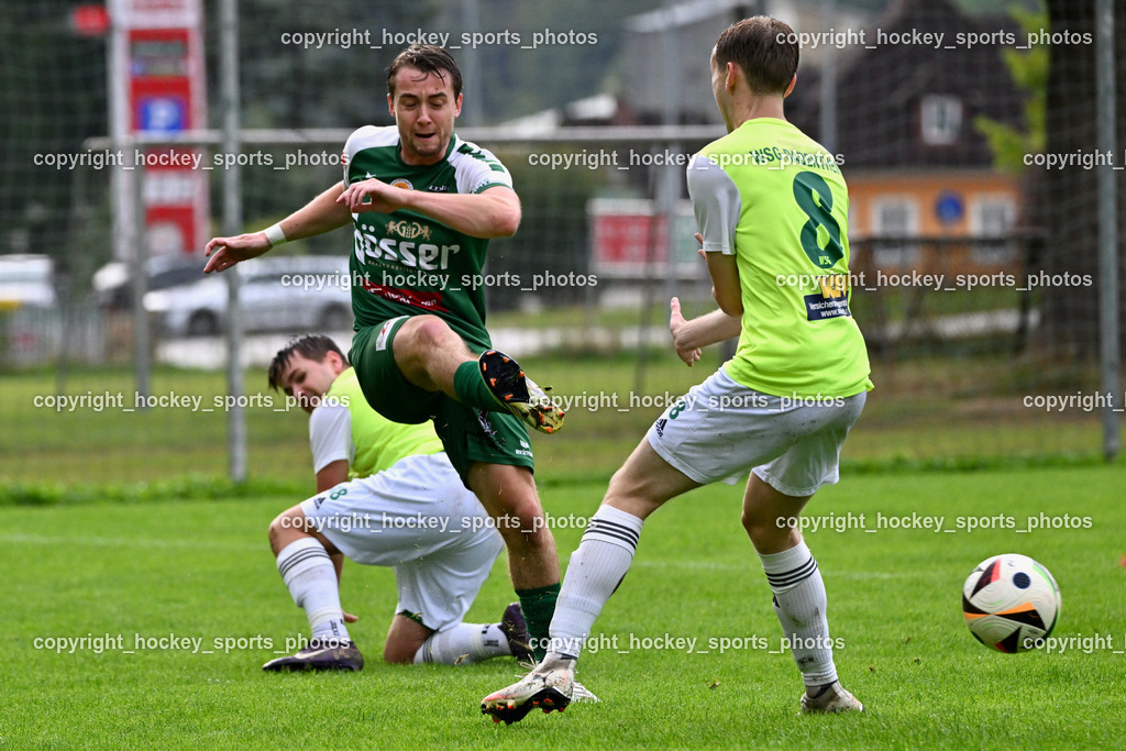 WSG Radenthein vs. SV Rapid Lienz | #5 Lukas Lassnig Rapid Lienz, #8 Kilian Linus Ambrosch WSG Radenthein, WSG Radenthein vs. SV Rapid Lienz, WSG Radenthein vs. SV Rapid Lienz am 30.08.2025 in Radenthein (Sportplatz Radenthein), Austria, (Photo by Bernd Stefan)
