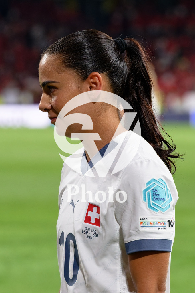 Spain v Switzerland - UEFA Women's EURO 2025 Quarter-Final | BERN, SWITZERLAND - JULY 18: Meriame Terchoun of Switzerland looks on  during the UEFA Women's EURO 2025 Quarter-Final match between Spain v Switzerland at Stadion Wankdorf on July 18, 2025 in Bern, Switzerland. (Photo by Giuseppe Velletri/Sports Press Photo/Getty Images)