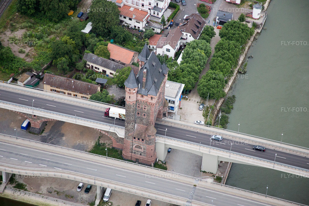 Luftbild: Nibelungenbrücke über den Rhein in Worms im Bundesland Rheinland-Pfalz in Deutschland. Foto: IMG_091089.jpg vom 04.07.2016 durch Werner Riehm/FLY-FOTO.de