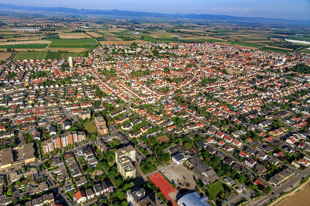 Luftbild: Stadtansicht von Osten in Mutterstadt im Bundesland Rheinland-Pfalz in Deutschland. Foto: IMG_114209.jpg vom 26.05.2019 durch Werner Riehm/FLY-FOTO.de