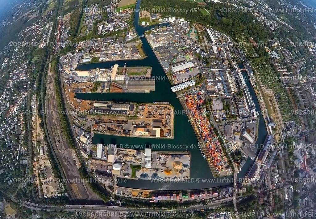 Dortmund231090060Hafen | Luftbild, Hafen Dortmund, Erdkugel, Fisheye Aufnahme, Fischaugen Aufnahme, 360 Grad Aufnahme, tiny world, Hafen, Dortmund, Ruhrgebiet, Nordrhein-Westfalen, Deutschland