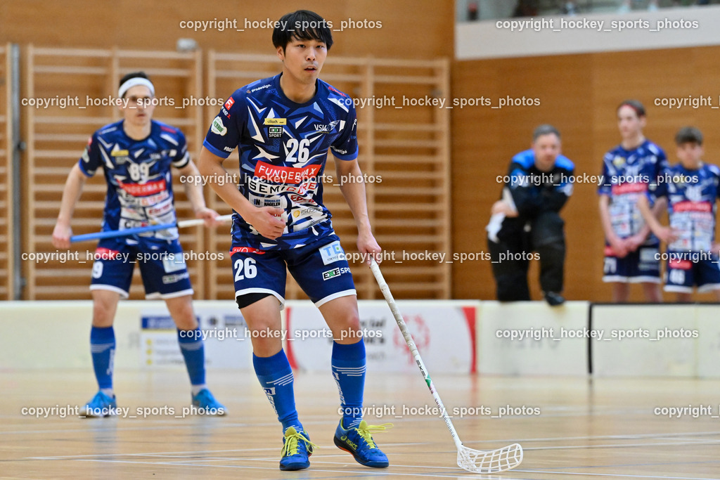 VSV Unihockey vs. Wiener Floorballferein 6.4.2024 | #26 Shin Kato VSV Unihockey, VSV Unihockey vs. Wiener Floorballferein 6.4.2024, VSV Unihockey vs. Wiener Floorballferein  am 06.04.2024 in Villach (Ballspielhalle St. Martin), Austria, (Photo by Bernd Stefan)