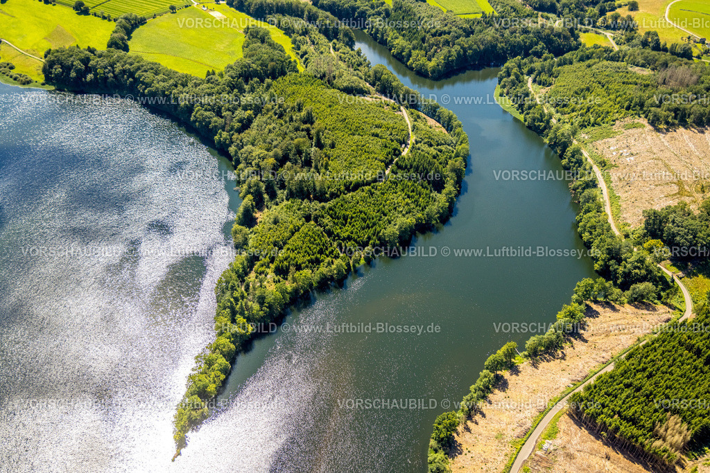 Ennepetal230801827 | Luftbild, Ennepetalsperre, Wiesen und Felder, Altenbreckerfeld, Breckerfeld, Ruhrgebiet, Nordrhein-Westfalen, Deutschland