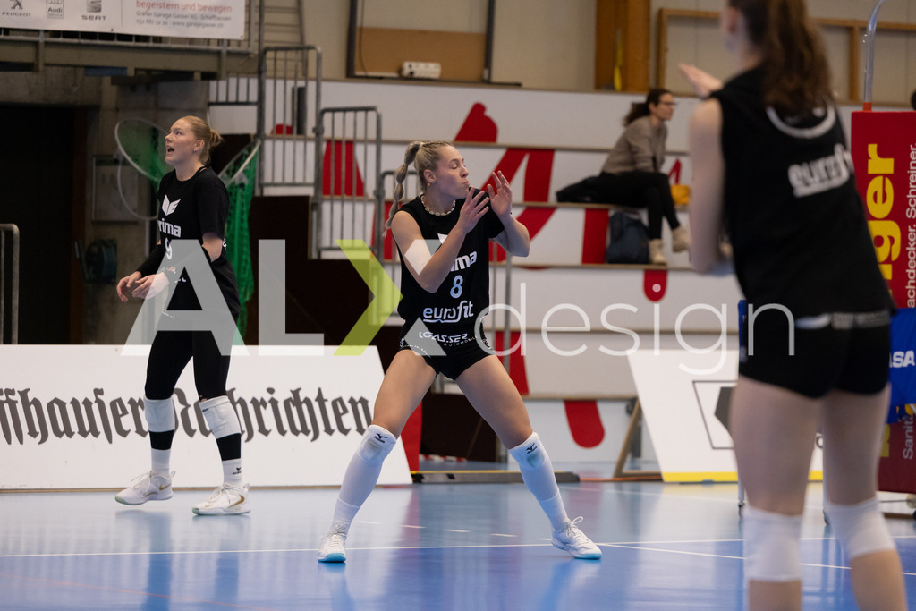 Volleyball I Frauen I Saison 2025-2026 I Volleyball NLA | Women I 1/4 Finals I VC Kanti Schaffhausen - BIWI Volleyball Franches-Montagnes I 21.02.2026 | 8 Lina-Marie Lieb (DE) (VC Kanti Schaffhausen) – Aussen - Realisiert mit Pictrs.com