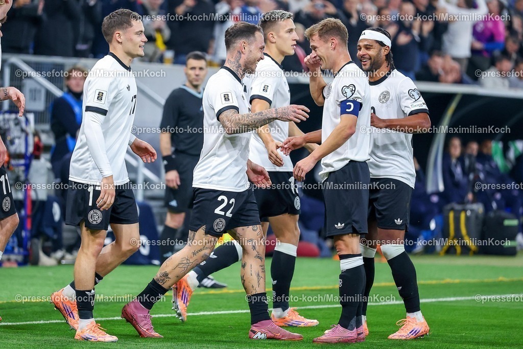 DFB10102501076 | 10.10.2025, Fußball, Länderspiel, Deutschland - Luxemburg, UEFA WM-Qualifikation, 2025/2026, Gruppe A, PreZero Arena in Sinsheim: Torjubel nach dem Tor zum 1:0 durch Torschütze David Raum (GER #22)  zusammen mit  Joshua Kimmich (GER #06) DFB regulations prohibit any use of photographs as image sequences and or quasi-video.