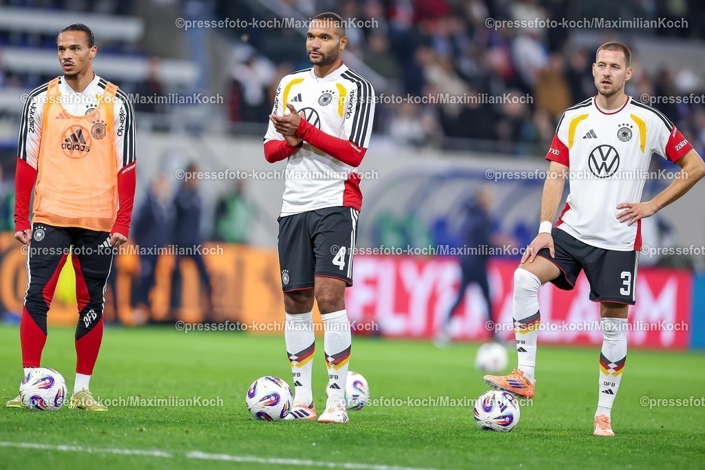 DFB14112501033 | 14.11.2025, Fußball, Länderspiel, WM-Qualifikation Europa, Deutschland - Luxemburg, Stade de Luxembourg (Croix de Gasperich, Luxemburg), 9. Spieltag, Saison 2025 2026: Leroy Sane (GER #19) Jonathan Tah (GER #04) Waldemar Anton (GER #03) Regulations prohibit any use of photographs as image sequences and or quasi-video.