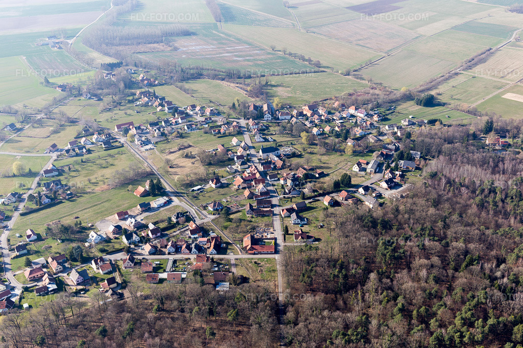 Aerial view: View of the town in Biblisheim in the state Bas-Rhin, France.Photo: IMG_097465.jpg taken on 03/16/2017 by Werner Riehm/FLY-FOTO.comResolution of the original: 5472 x 3648 px