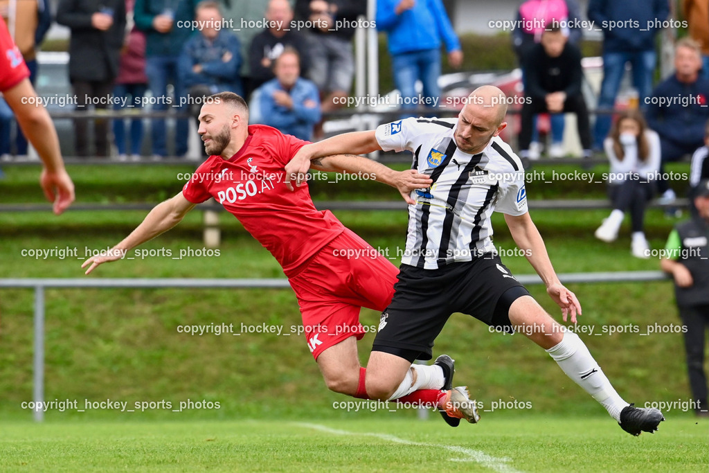 SVG Bleiburg vs. SAK 23.9.2023 | #23 Kristjan Sredojevic SAK, , #6 Nikola Tolimir SVG Bleiburg, SVG Bleiburg vs. SAK 23.9.2023, SVG Bleiburg vs. SAK am 23.09.2023 in Bleiburg (Karl Kornberger Stadion), Austria, (Photo by Bernd Stefan)