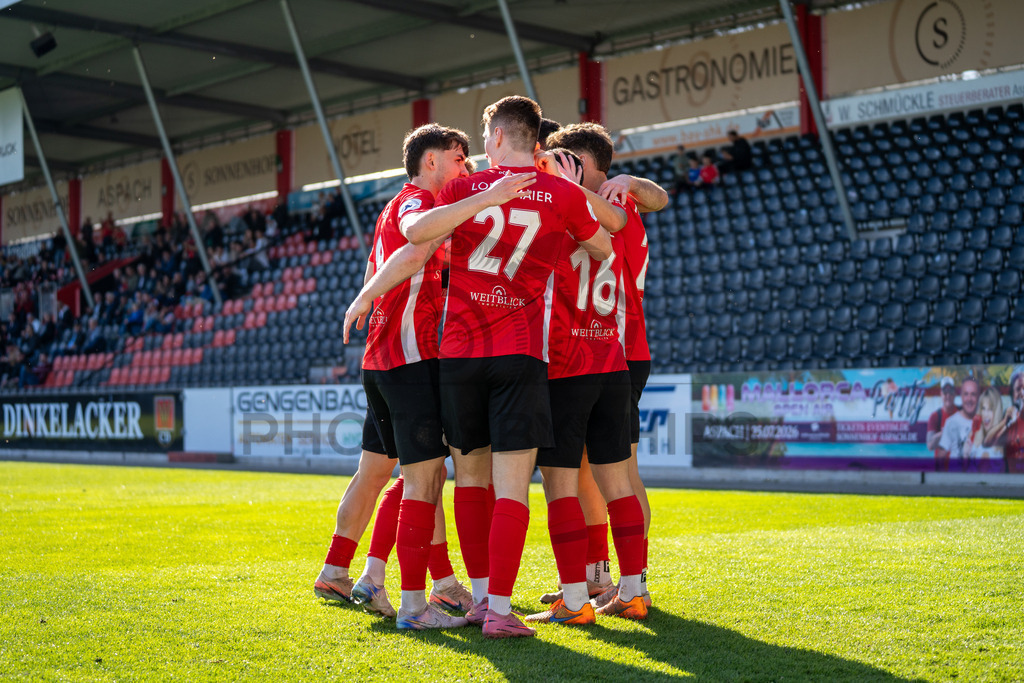 SG Sonnenhof Großaspach vs. KSV Hessen Kassel, Fussball, Regionalliga Südwest, 23. Spieltag, Saison 2025/2026, 07.03.2026 | Michael Kleinschrodt (SG Sonnenhof Großaspach, #11), Loris Maier (SG Sonnenhof Großaspach, #27),Luca Damiano Molinari (SG Sonnenhof Großaspach, #21) und Marius Kunde (SG Sonnenhof Großaspach, #16),SG Sonnenhof Großaspach vs. KSV Hessen Kassel, Fussball, Regionalliga Südwest, 23. Spieltag, Saison 2025/2026, 07.03.2026Foto: photosbyphips/Philip Ziegler