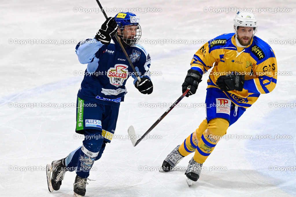 ESC SOCCERZONE STEINDORF vs. 1. EHC ALTHOFEN | #69 Kreuzer Philipp ESC Steindorf, #77 Waldner Philipp 1. EHC ALTHOFEN, ESC SOCCERZONE STEINDORF vs. 1. EHC ALTHOFEN, ESC SOCCERZONE STEINDORF vs. 1. EHC ALTHOFEN am 28.02.2025 in Steindorf (Ossiachersee Halle), Austria, (Photo by Bernd Stefan)