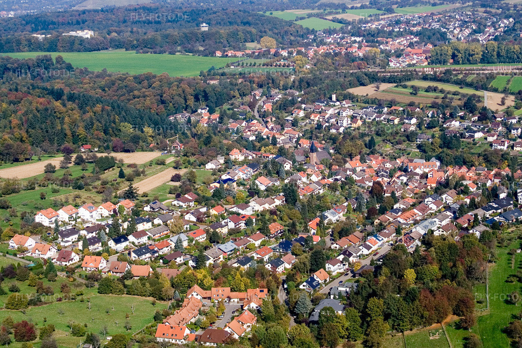 Luftbild: Dorf - Ansicht im Ortsteil Grünwettersbach in Karlsruhe im Bundesland Baden-Württemberg in Deutschland. Foto: IMG_8638.jpg vom 14.10.2007 durch Werner Riehm/FLY-FOTO.de