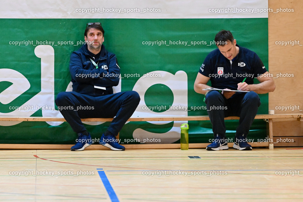 SC Ferlach vs. ALPLA HC Hard 2.3.2024 | Headcoach SC Ferlach BEGUS Robert, Asisstentcoach SC Ferlach SC Ferlach Barisic Miro, SC Ferlach vs. ALPLA HC Hard 2.3.2024, SC Ferlach vs. ALPLA HC Hard am 02.03.2024 in Ferlach (Ballspielhalle Ferlach), Austria, (Photo by Bernd Stefan)