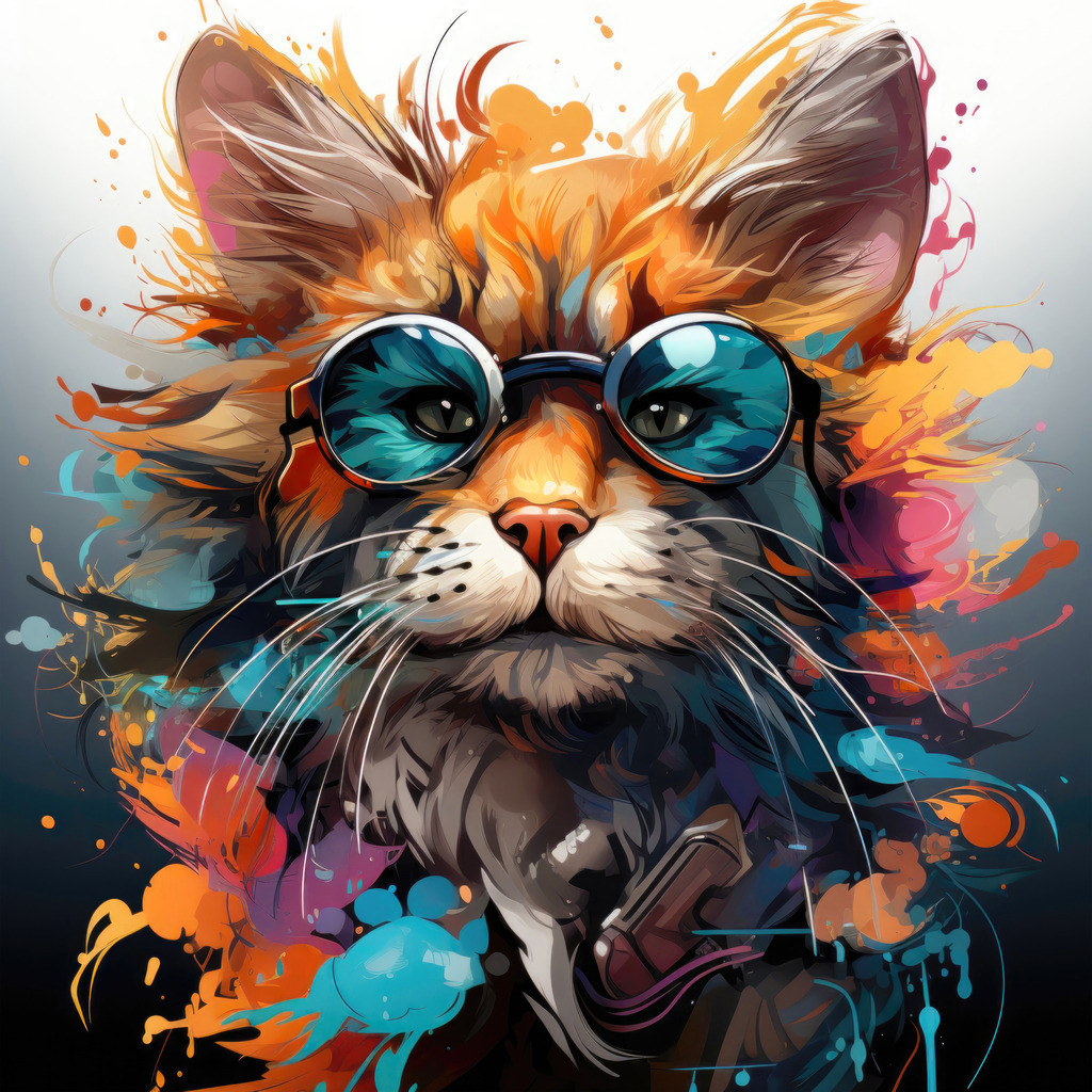 2309025 - Cool Cat | Farbenfrohes fantasievolles Motiv einer Katze im bunten abstrakten Cyberpunk-Look.