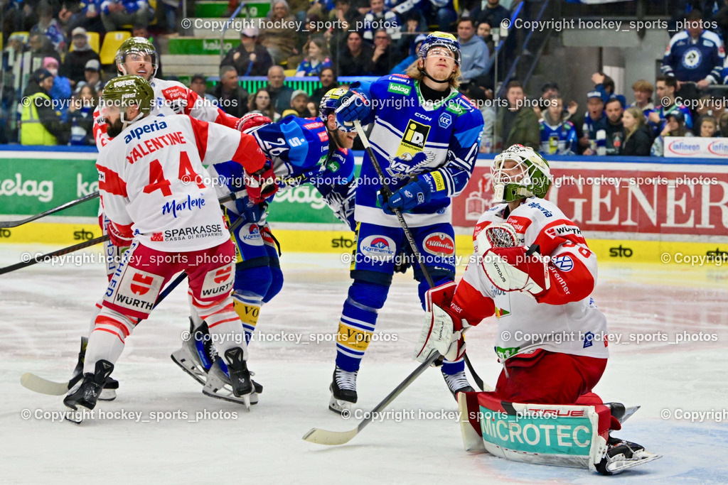 EC IDM WÄRMEPUMPEN VSV vs. HC Bozen | #44 Valentine Scott Dean HC Bozen, #12 Pearson Chase EC VSV, #38 Harvey Sam Dean HC Bozen, EC IDM WÄRMEPUMPEN VSV vs. HC Bozen, EC IDM WÄRMEPUMPEN VSV vs. HC Bozen am 14.03.2025 in Villach (Stadthalle Villach), Austria, (Photo by Bernd Stefan)