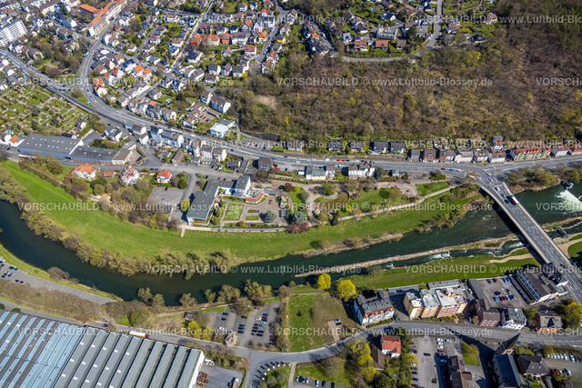 Hagen220402031 | Luftbild, Fluss Lenne am Lennepark sowie Richard-Römer-Lennebad, Brunnen im Lennepark, Hohenlimburg, Hagen, Ruhrgebiet, Nordrhein-Westfalen, Deutschland