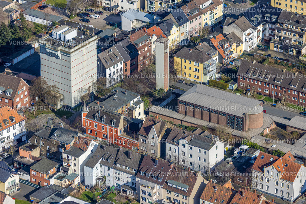 Hamm230215682 | Luftbild, Heilig-Geist-Kirche, Taubenstraße Ecke Feidikstraße, Hochbunker Feidikstraße, Mitte, Hamm, Ruhrgebiet, Nordrhein-Westfalen, Deutschland