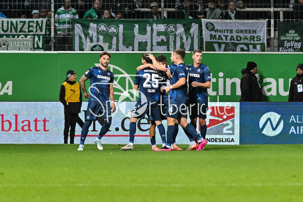 SpVgg Greuther Fürth - Karlsruher SC | FUERTH, GERMANY - OCTOBER 24: Lilian EGLOFF (Karlsruher SC 25)  celebrating the goal to makes 0-2 during the 2. bundesliga match between SpVgg Greuther Fuerth vs. Karlsruher SC on matchday 10 at Sportpark Ronhof Thomas Sommer on October 24, 2025 in Fuerth, Germany / DFL REGULATIONS PROHIBIT ANY USE OF PHOTOGRAPHS AS IMAGE SEQUENCES AND/OR QUASI-VIDEO