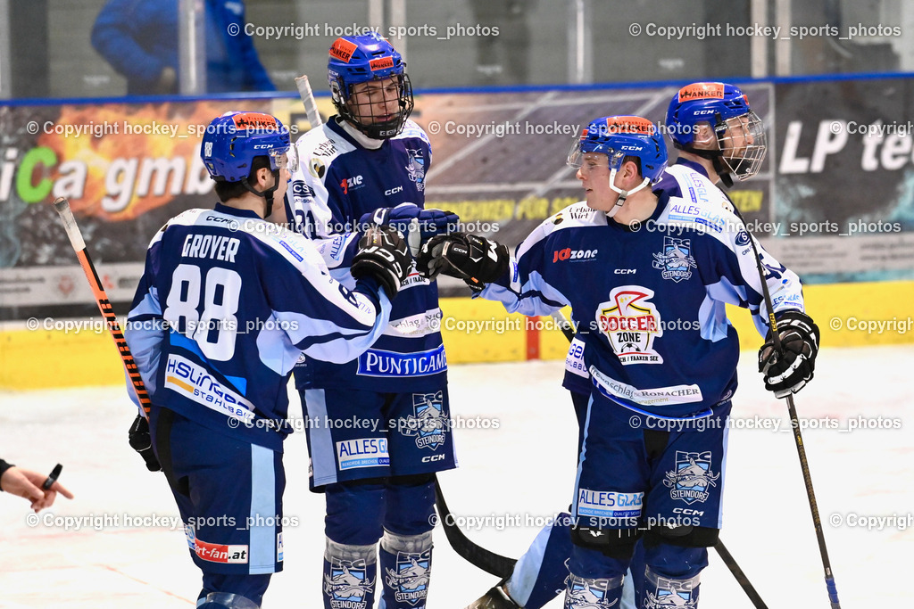 ESC Steindorf vs. EHC Althofen | Jubel ESC Steindorf, #88 Groyer Fabian ESC Steindorf, #21 Steiner Moritz ESC Steindorf, #46 Maurer Julian ESC Steindorf, ESC Steindorf vs. EHC Althofen, ESC Steindorf vs. EHC Alhofen am 03.03.2024 in Steindorf (Ossiachersee Halle), Austria, (Photo by Bernd Stefan)