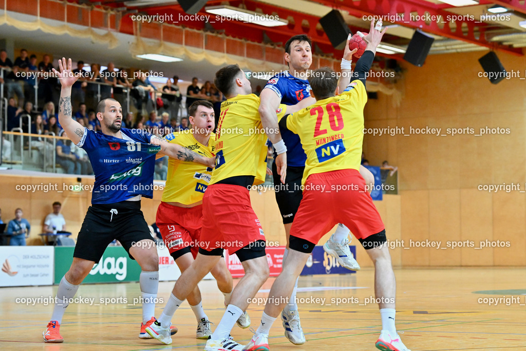 SC Ferlach vs. UHK Krems | #81 MILICEVIC Adrian SC Ferlach, #10 Perkusic Toni SC Ferlach, #28 Munzinger Luca UHK KREMS, #19 Knez Domen UHK KREMS, #17 GRANLUND Robin UHK KREMS, SC Ferlach vs. UHK Krems, SC Ferlach vs. UHK Krems am 02.05.2026 in Ferlach (Ballspielhalle Ferlach), Austria, (Photo by Bernd Stefan)