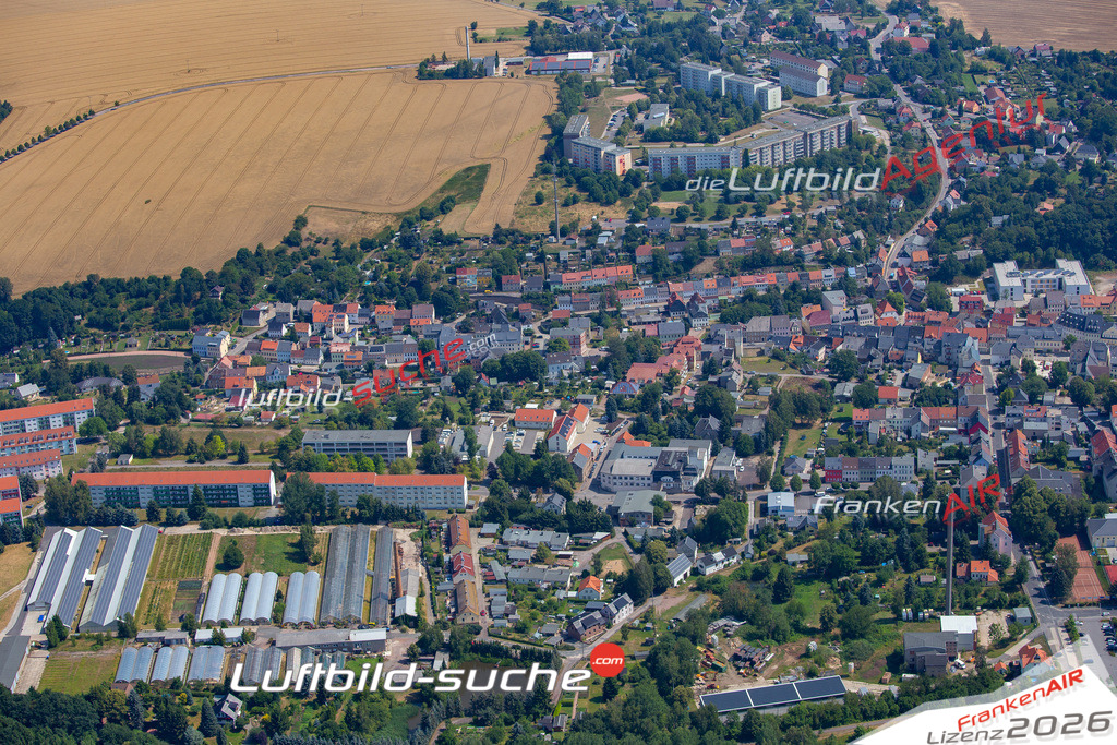 Das Luftbild der Stadt Hainichen wurde 2018 vom Flugzeug heraus erstellt (keine Drohne) Aufnahmehöhe ca.400 Meter- hohe Auflösung für beste Druck-Qualität
